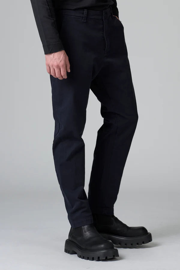 Stretch cotton satin regular fit chino trousers with hand-embroidered small pocket on left hip
