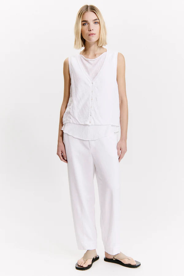 Linen jersey comfort fit flared waistcoat with rib knit inserts