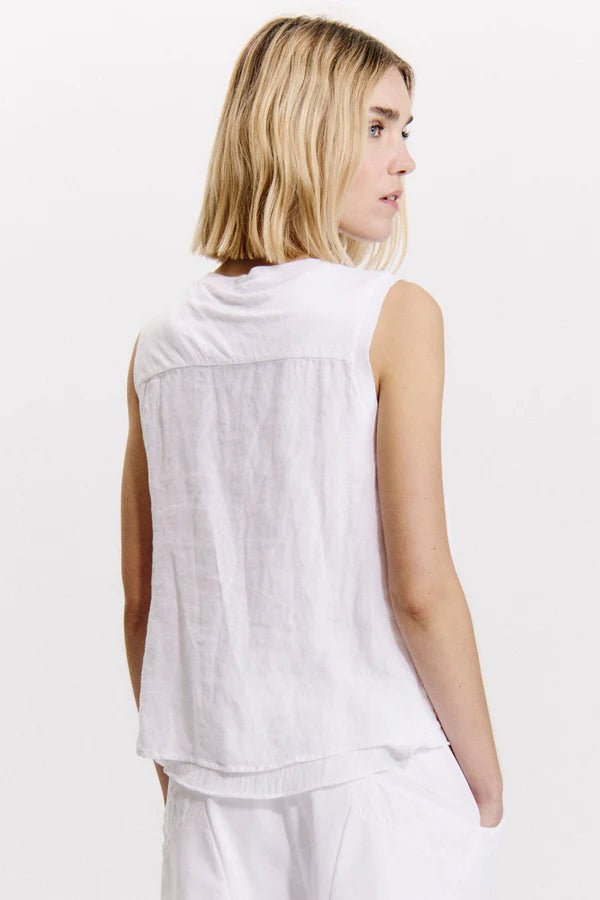 Linen jersey comfort fit flared waistcoat with rib knit inserts