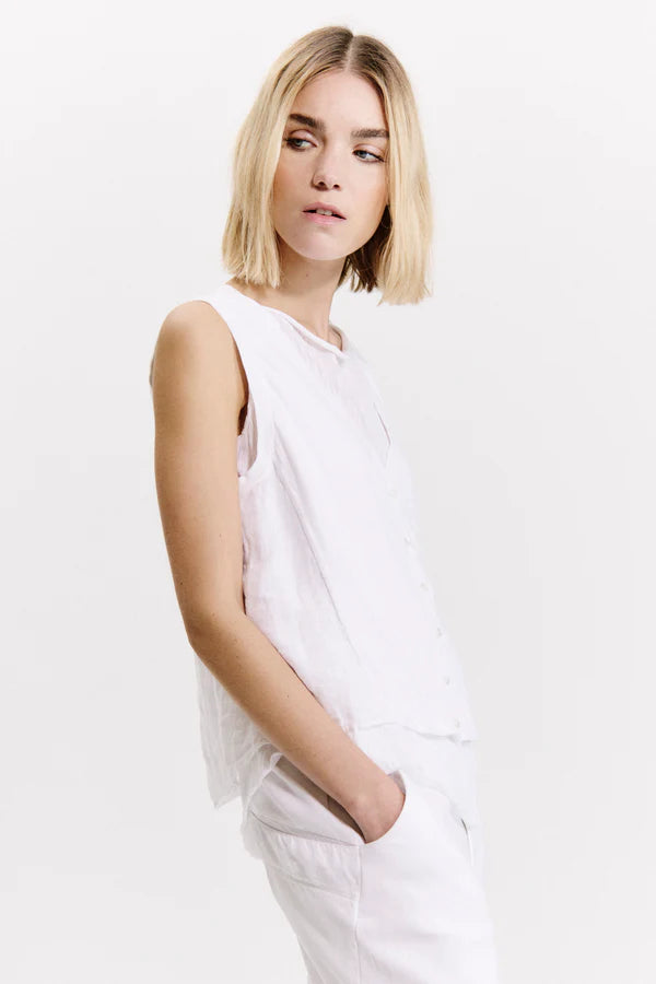 Linen jersey comfort fit flared waistcoat with rib knit inserts