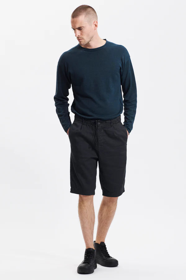 Regular fit bermuda shorts in cotton and linen panama stretch charcoal
