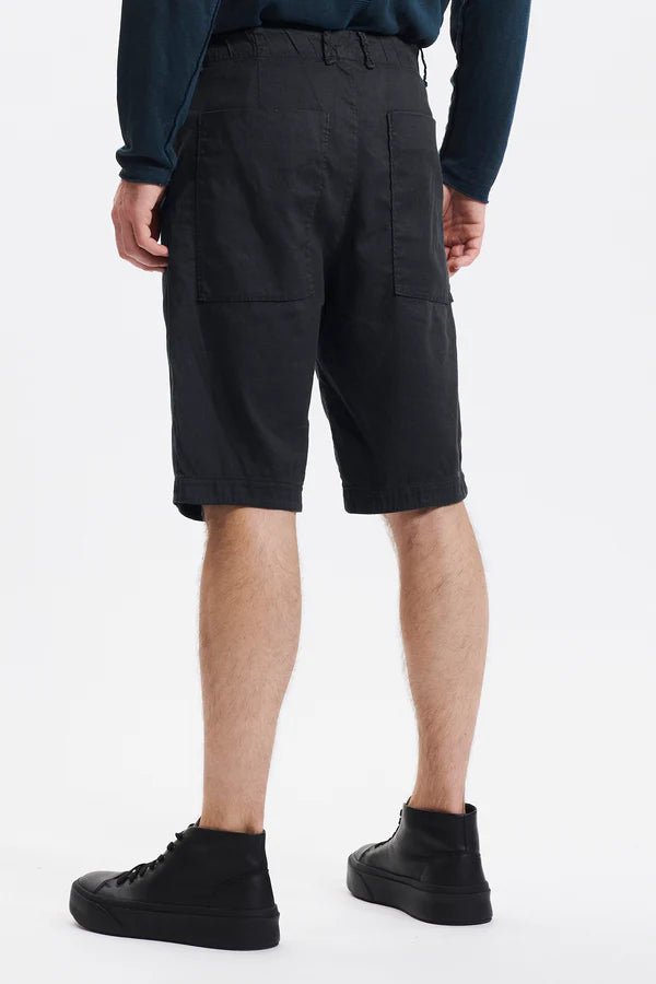 Regular fit bermuda shorts in cotton and linen panama stretch charcoal