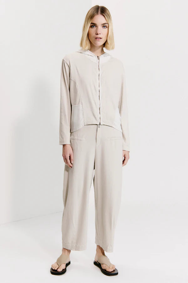 Zip and hooded comfort fit jacket in stretch cotton jersey with viscose georgette inserts