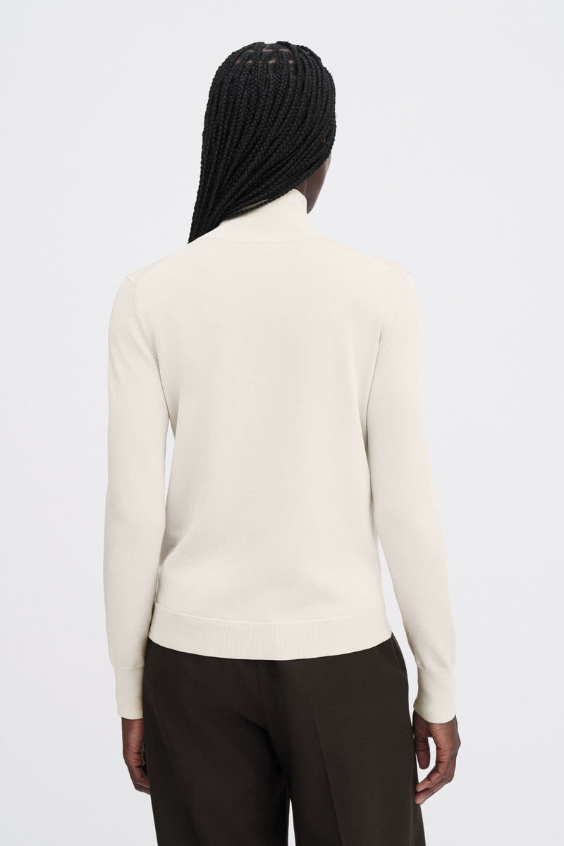 Glossy Knit Turtleneck Sweater cream white
