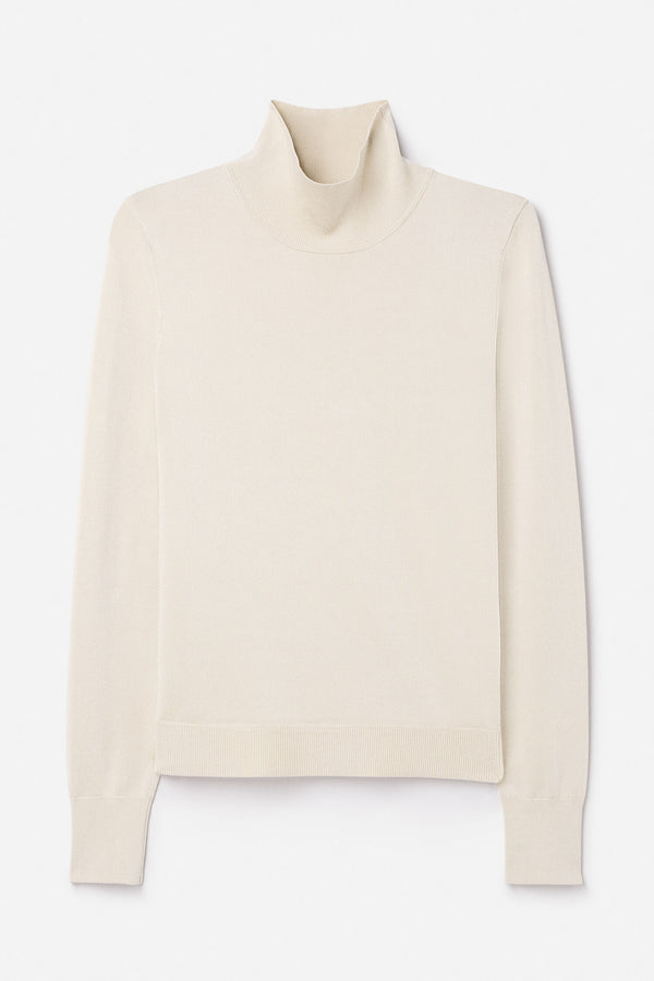Glossy Knit Turtleneck Sweater cream white