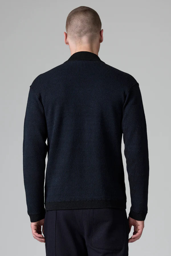 Ribbed zipped regular fit jacket in virgin wool and linen