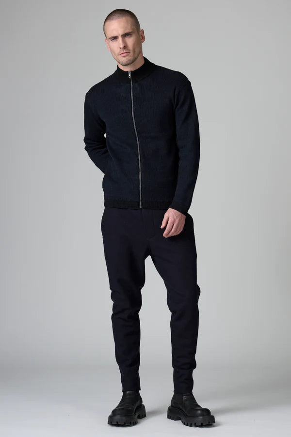 Ribbed zipped regular fit jacket in virgin wool and linen