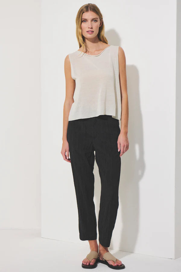 Tank top in linen and cotton micro-piquet