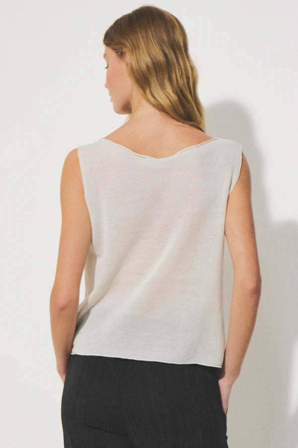 Tank top in linen and cotton micro-piquet