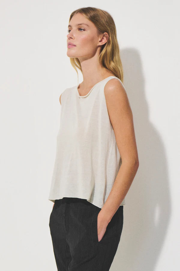 Tank top in linen and cotton micro-piquet
