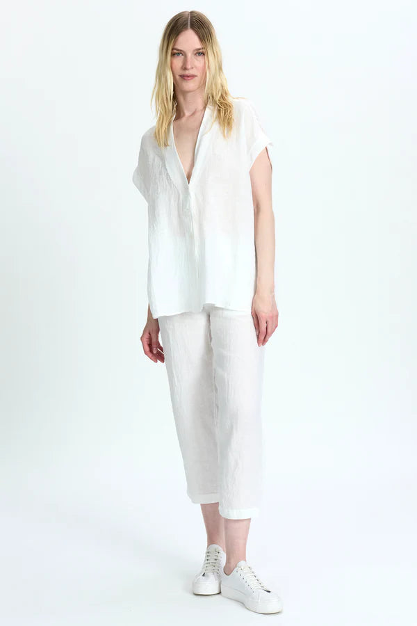 Light linen v-neck kimono shirt with viscose georgette inserts