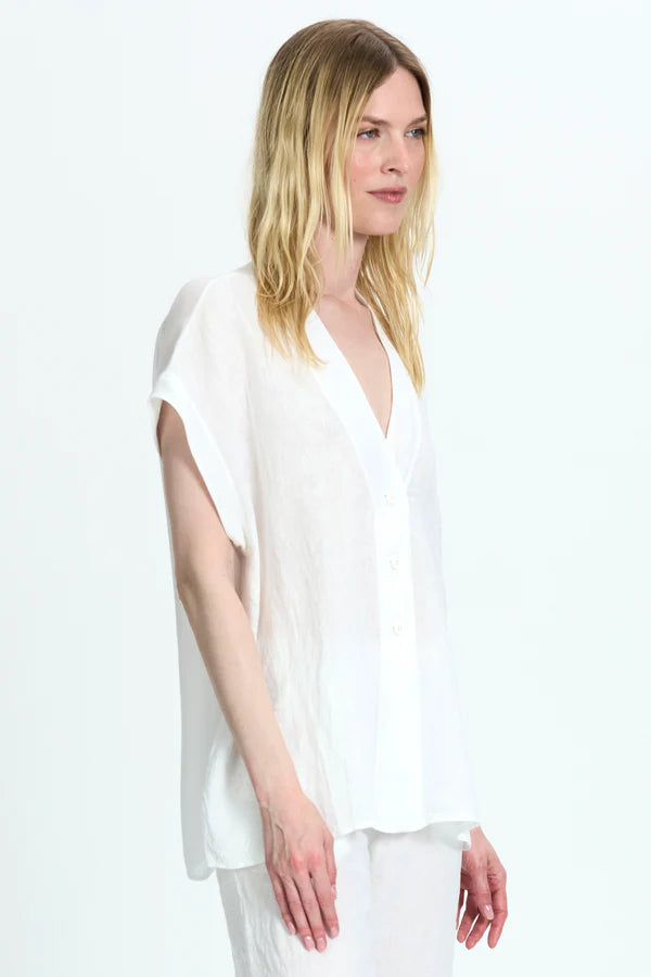 Light linen v-neck kimono shirt with viscose georgette inserts