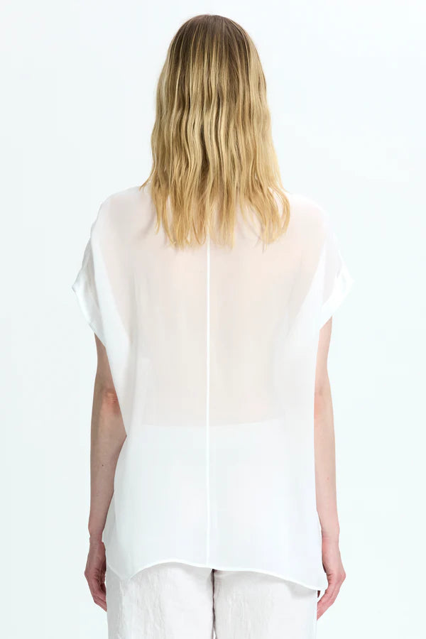 Light linen v-neck kimono shirt with viscose georgette inserts