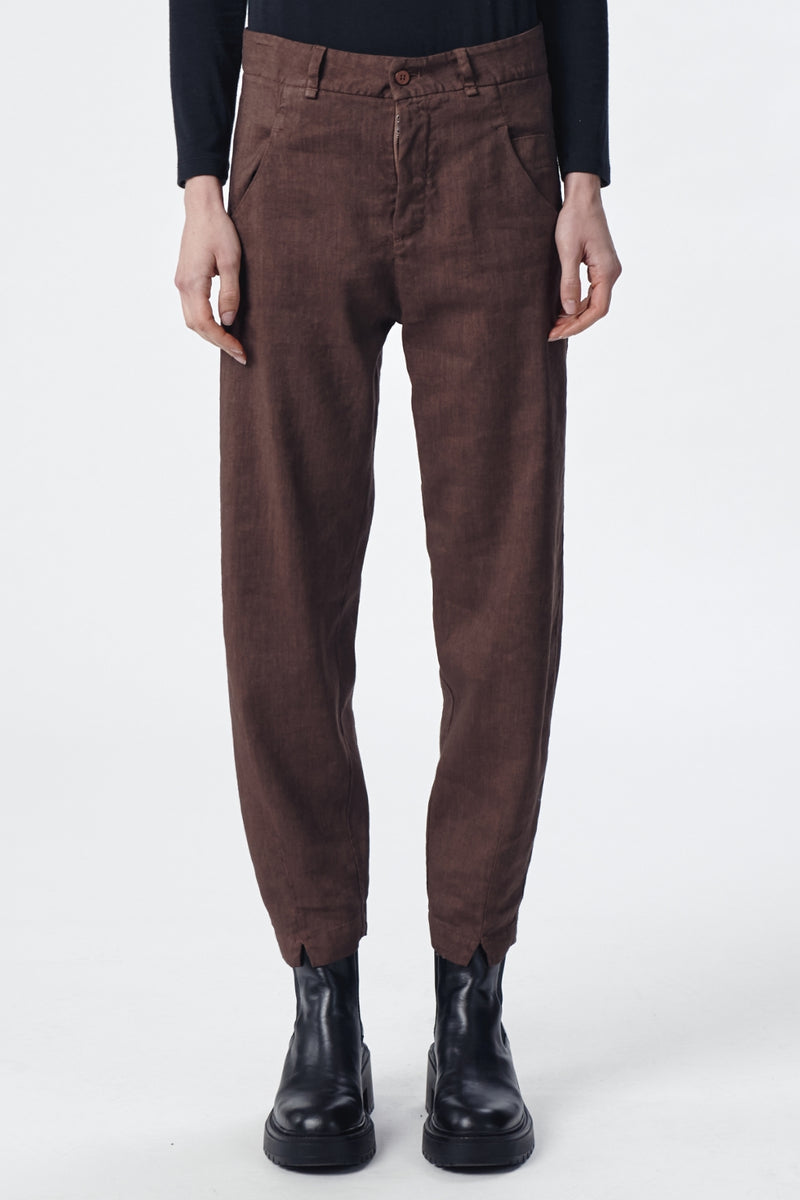 Comfort fit wool linen Trouser Brown