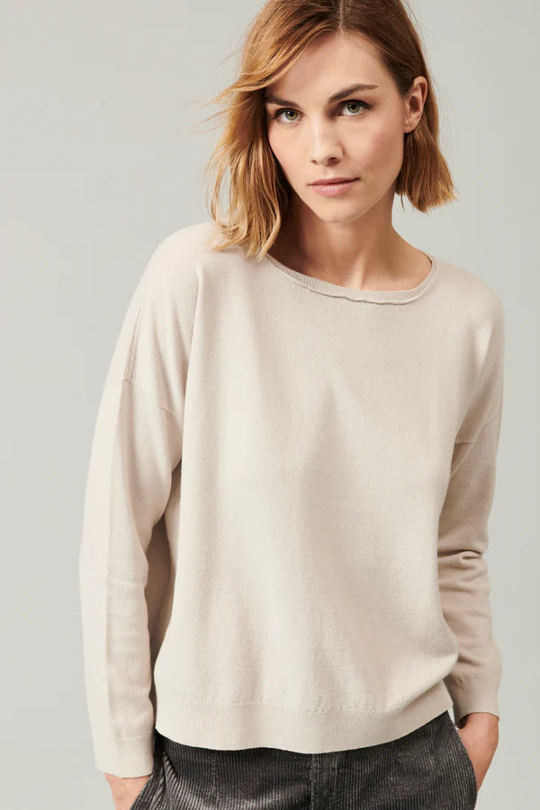 Oversized viscose and wool knit. boxed shaped, boat neck