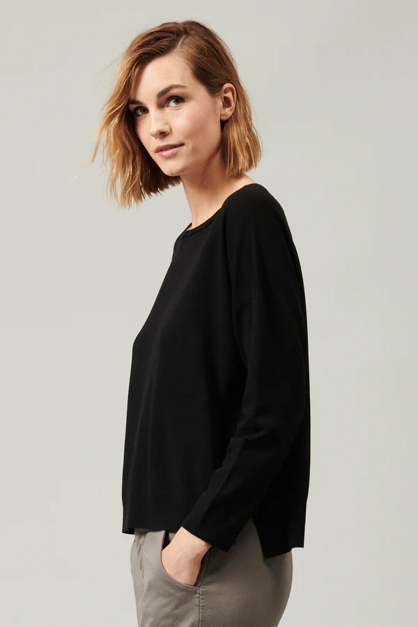 Oversized viscose and wool knit. boxed shaped, boat neck