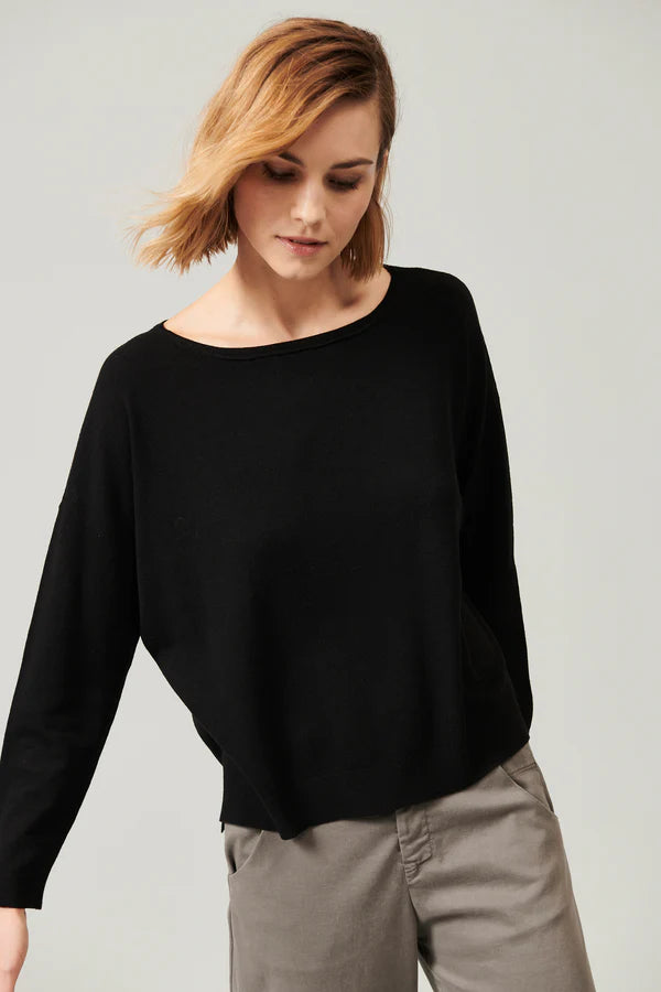 Oversized viscose and wool knit. boxed shaped, boat neck