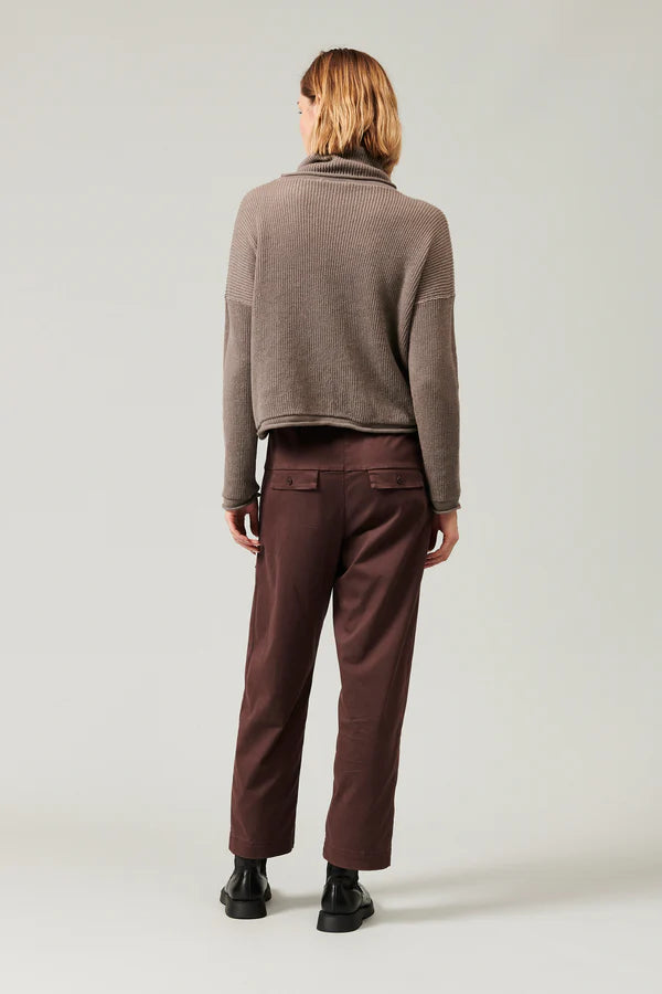 Turtleneck knit in two-tone ribbed wool and linen