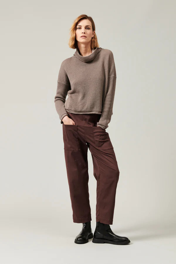 Turtleneck knit in two-tone ribbed wool and linen