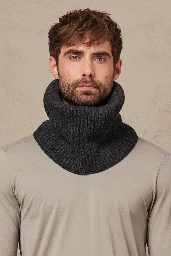 Snood in virgin wool cablé rib CHARCOAL